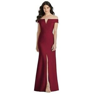 Dessy Collection Off the Shoulder Trumpet Gown Deep Notch Split Maxi Dress Sz 10